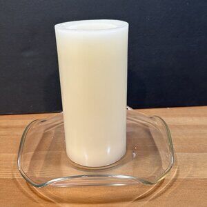 Vintage Clear Glass 7" Rolled Edge Candle Holder Centerpiece Bowl